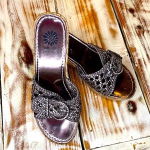 Yellow Box Pewter Wedge Sandal Cork Heel Size 7